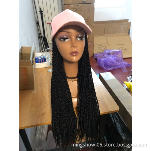 Trendy Wigs Cap Hair style with  cheap price synthetic hair baseball cap wig,braided wigs,female fiber hair extension